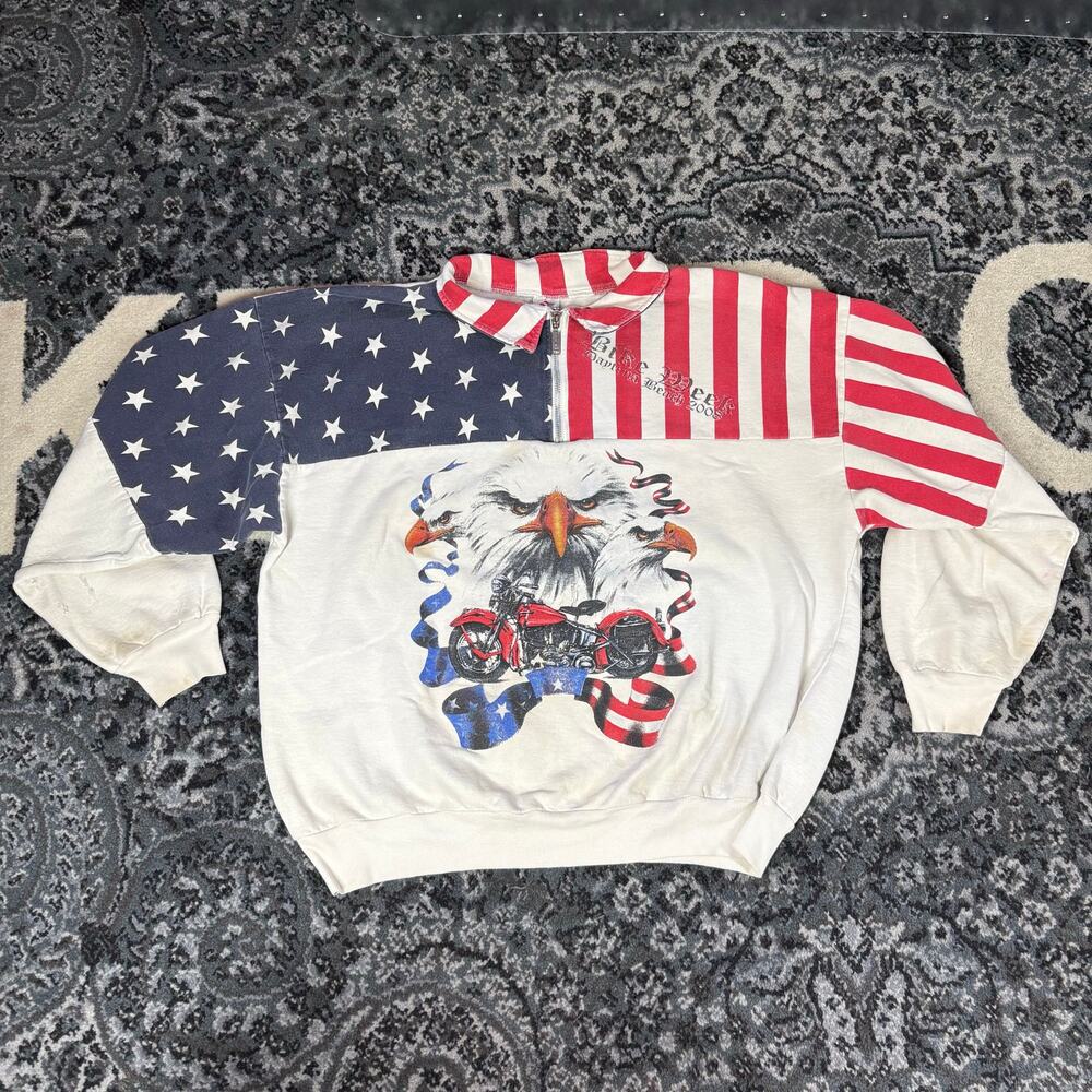 ESY Sport Wear Bike Week 2008 USA America Eagle 1/4 Zip Pullover Sweatshirt Sz L